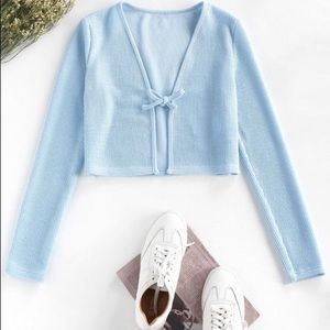 Zaful blue tie front cropped cardigan